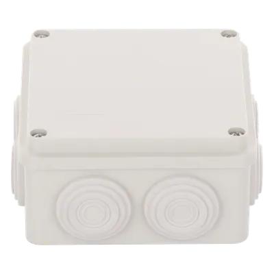 Caja Derivación-Conexión de Plástico (100 X 100 X 54 mm) con 7 Glándulas de Goma. Para Instalaciones Comerciales, Residenciales e Industriales. Incluye Tornillería para su Tapa. 